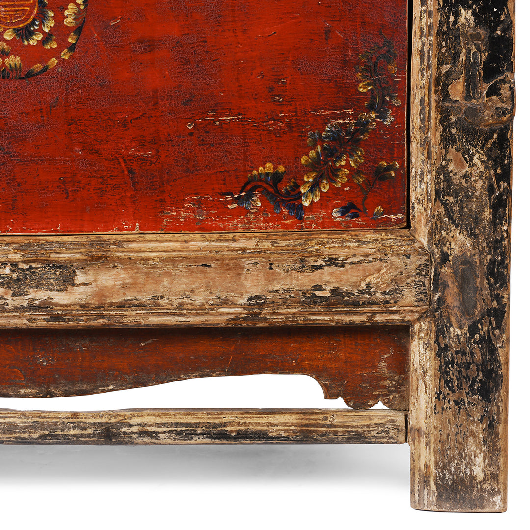 Leg Detail From Antique Painted Mongolian Grain Store Sideboard | Indigo Antiques