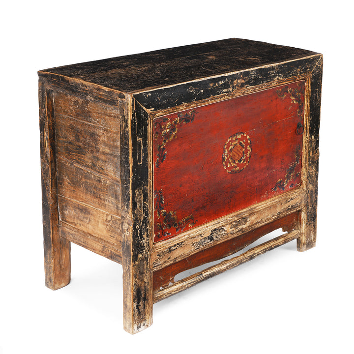 Angled View Of Antique Painted Mongolian Grain Store Sideboard | Indigo Antiques