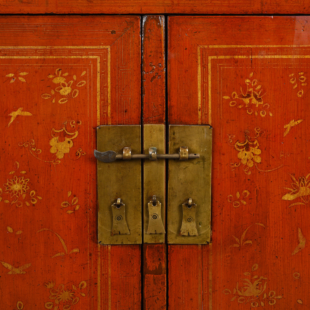 Red Lacquer Chinese Sideboard From Dongbei - Ca 1920