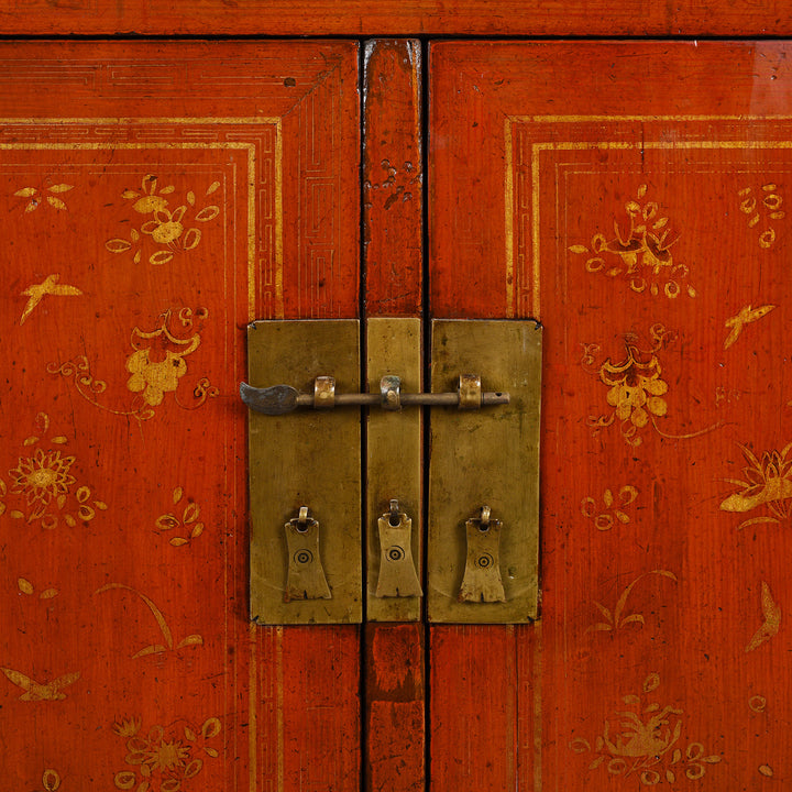 Red Lacquer Chinese Sideboard From Dongbei - Ca 1920