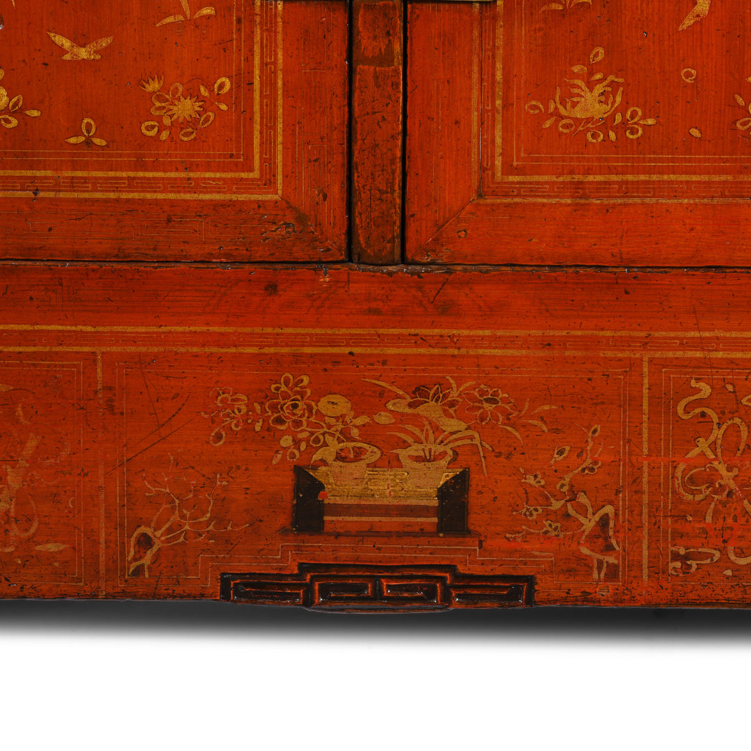 Red Lacquer Chinese Sideboard From Dongbei - Ca 1920