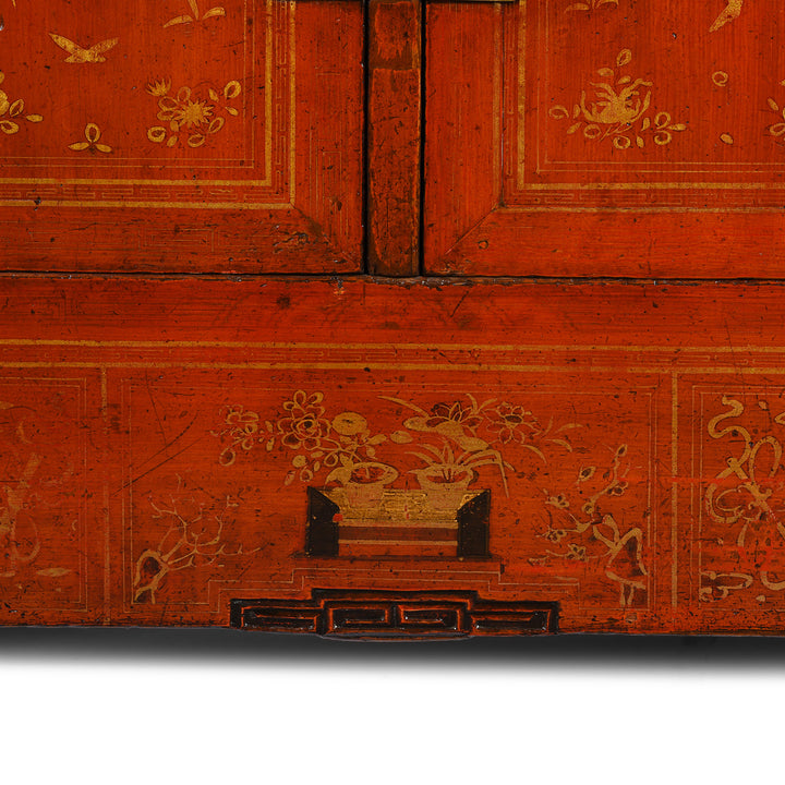 Red Lacquer Chinese Sideboard From Dongbei - Ca 1920