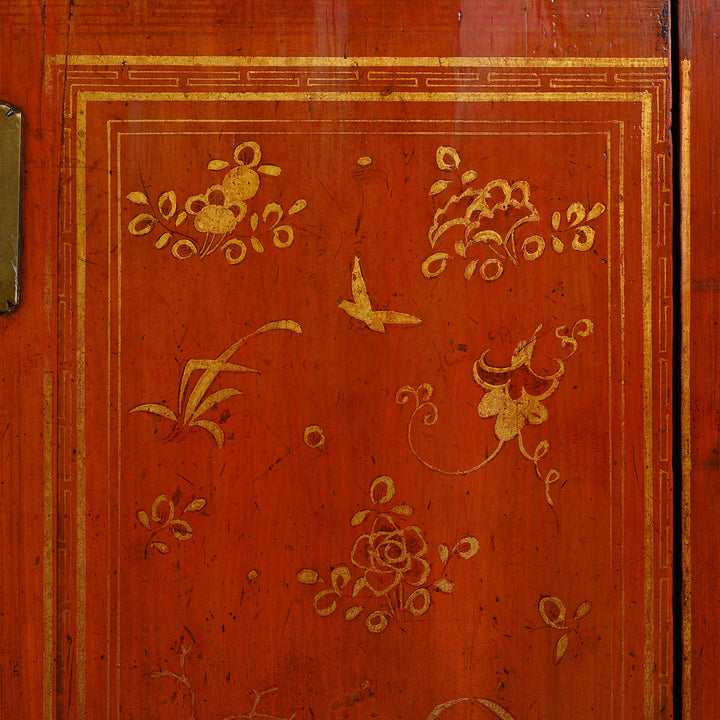 Red Lacquer Chinese Sideboard From Dongbei - Ca 1920