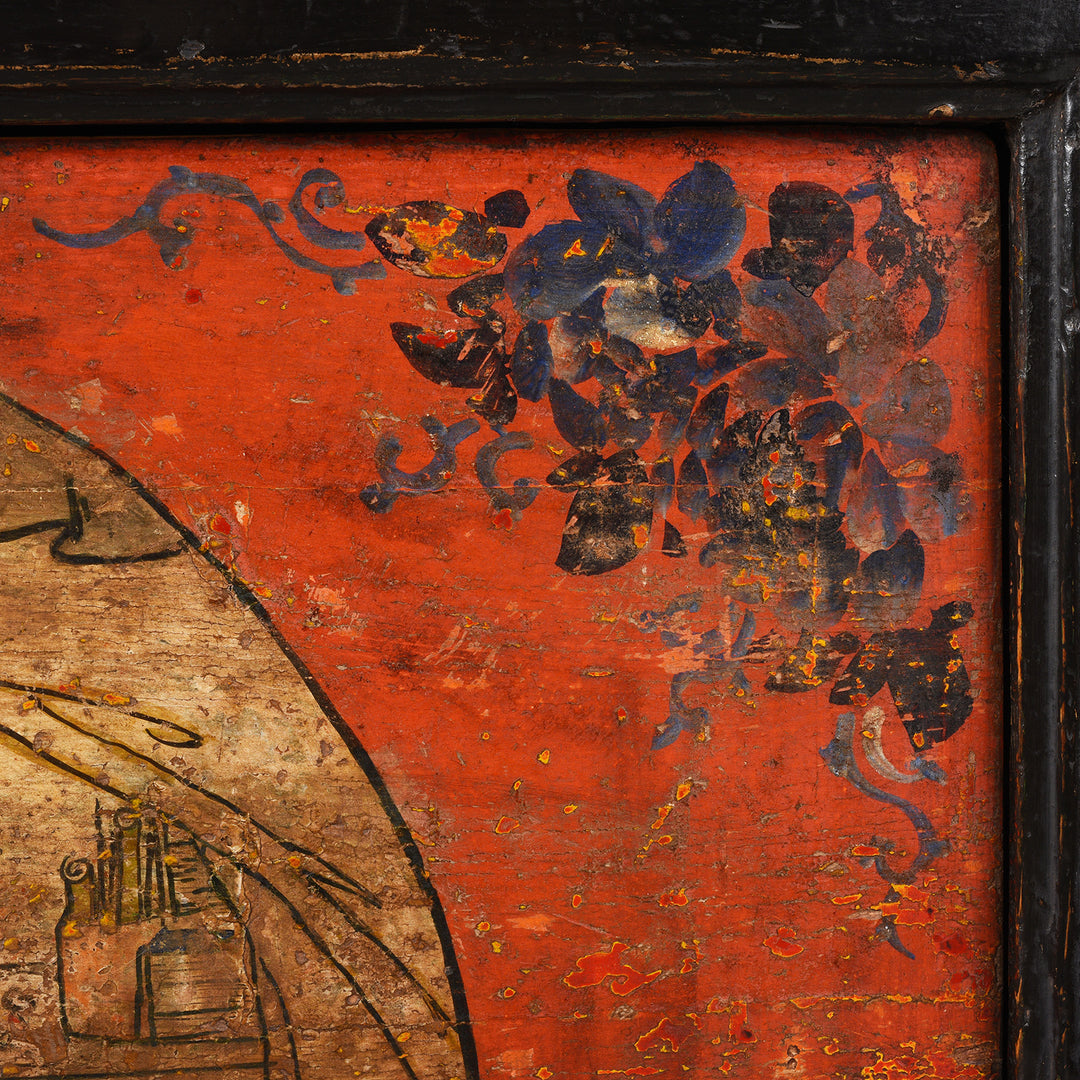 Corner Detail From Painted Gansu Grain Store Sideboard | Indigo Antiques