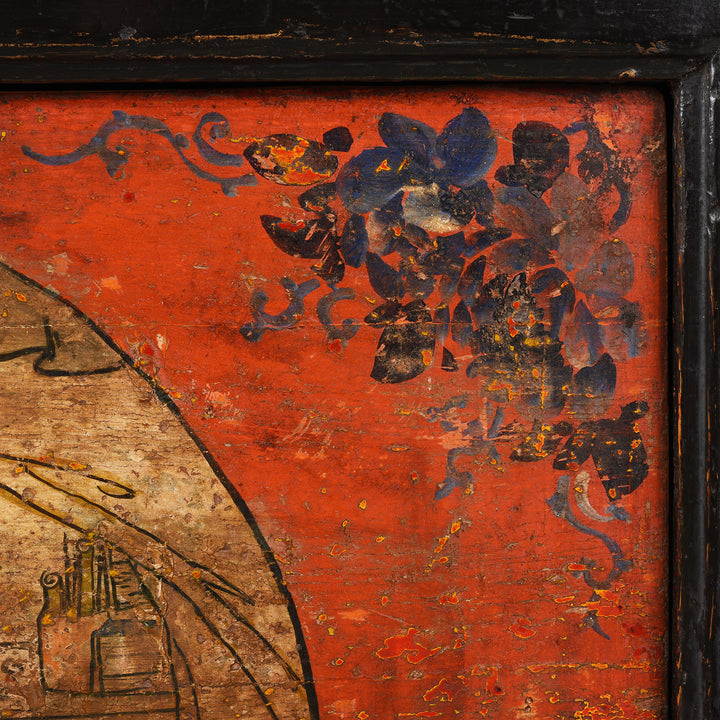 Corner Detail From Painted Gansu Grain Store Sideboard | Indigo Antiques