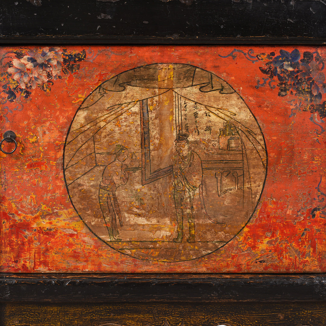 Door Detail From Painted Gansu Grain Store Sideboard | Indigo Antiques