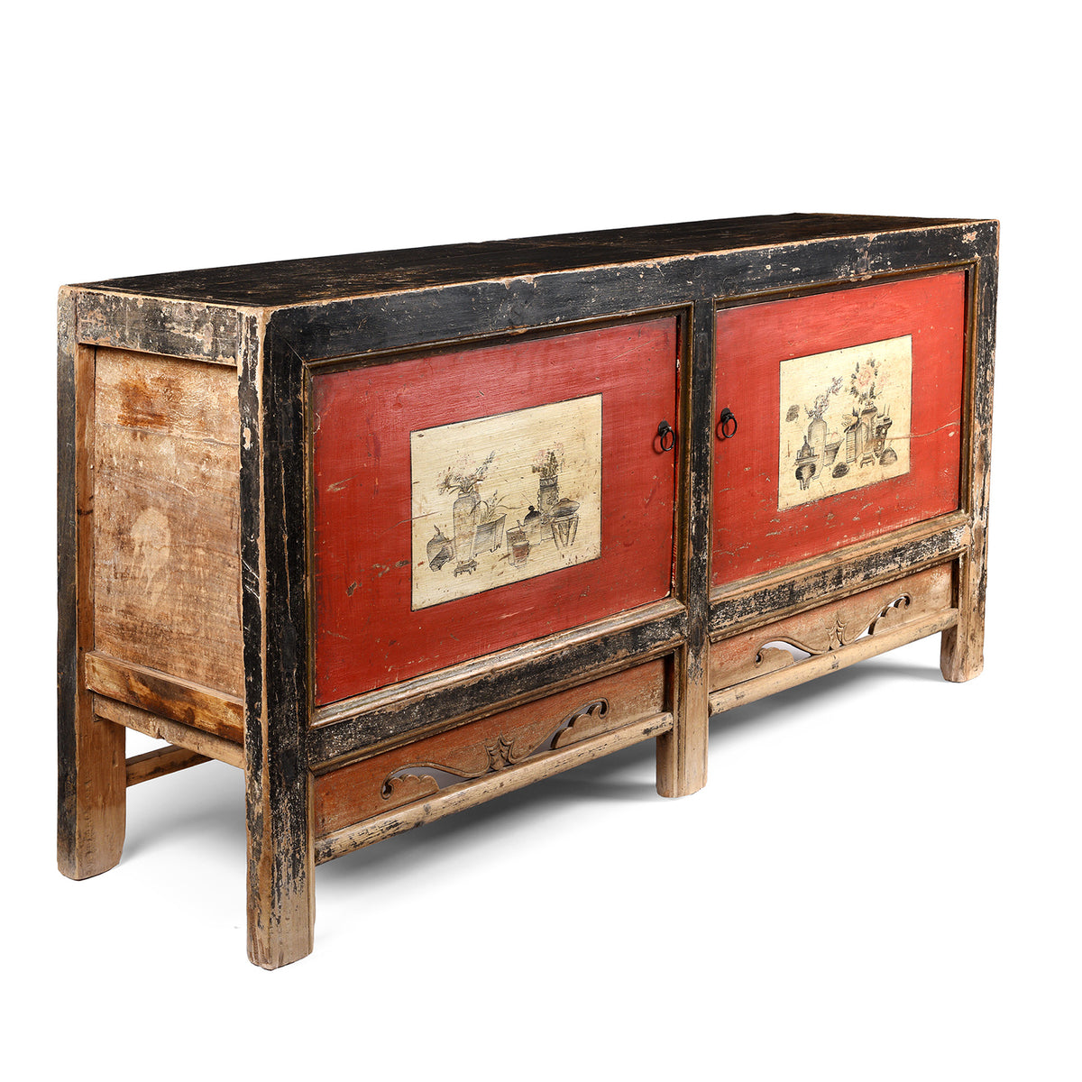 Angled View Of Antique Painted Gansu Grain Store Sideboard | Indigo Antiques