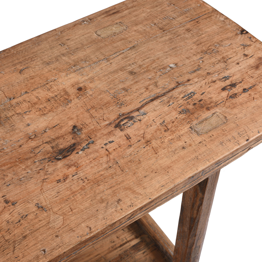 Detail From Antique Bleached Elm Farmhouse Console Table With Shelf | Indigo Antiques