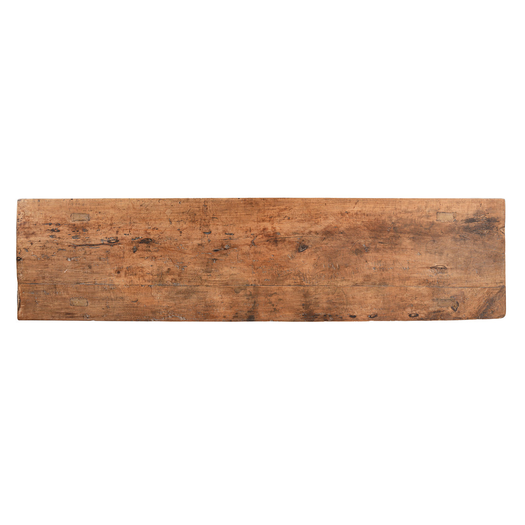 Top Down View Of Antique Bleached Elm Farmhouse Console Table With Shelf | Indigo Antiques