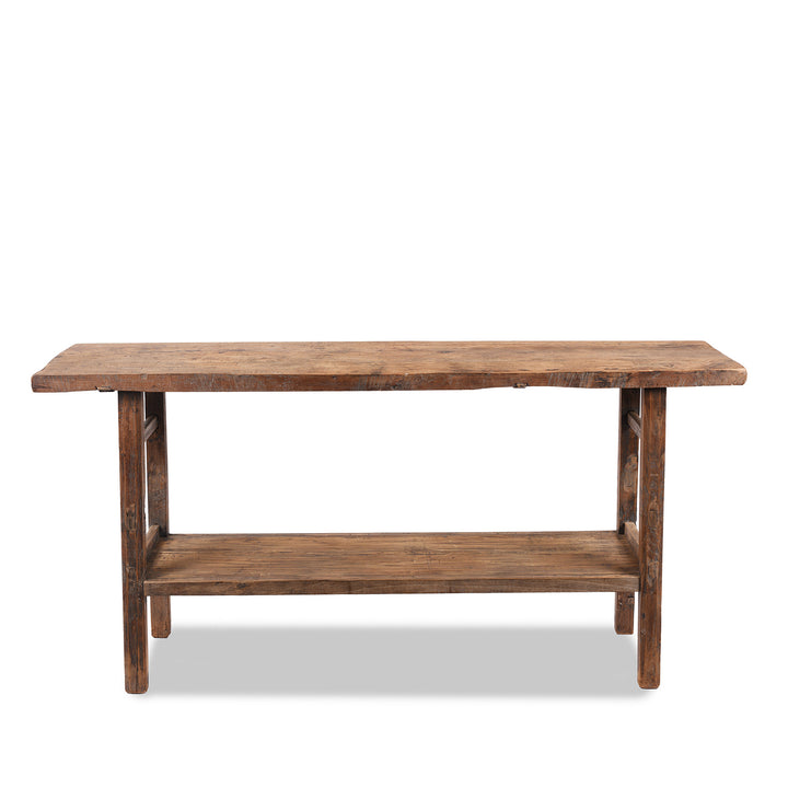 Back Of Antique Bleached Elm Farmhouse Console Table With Shelf | Indigo Antiques