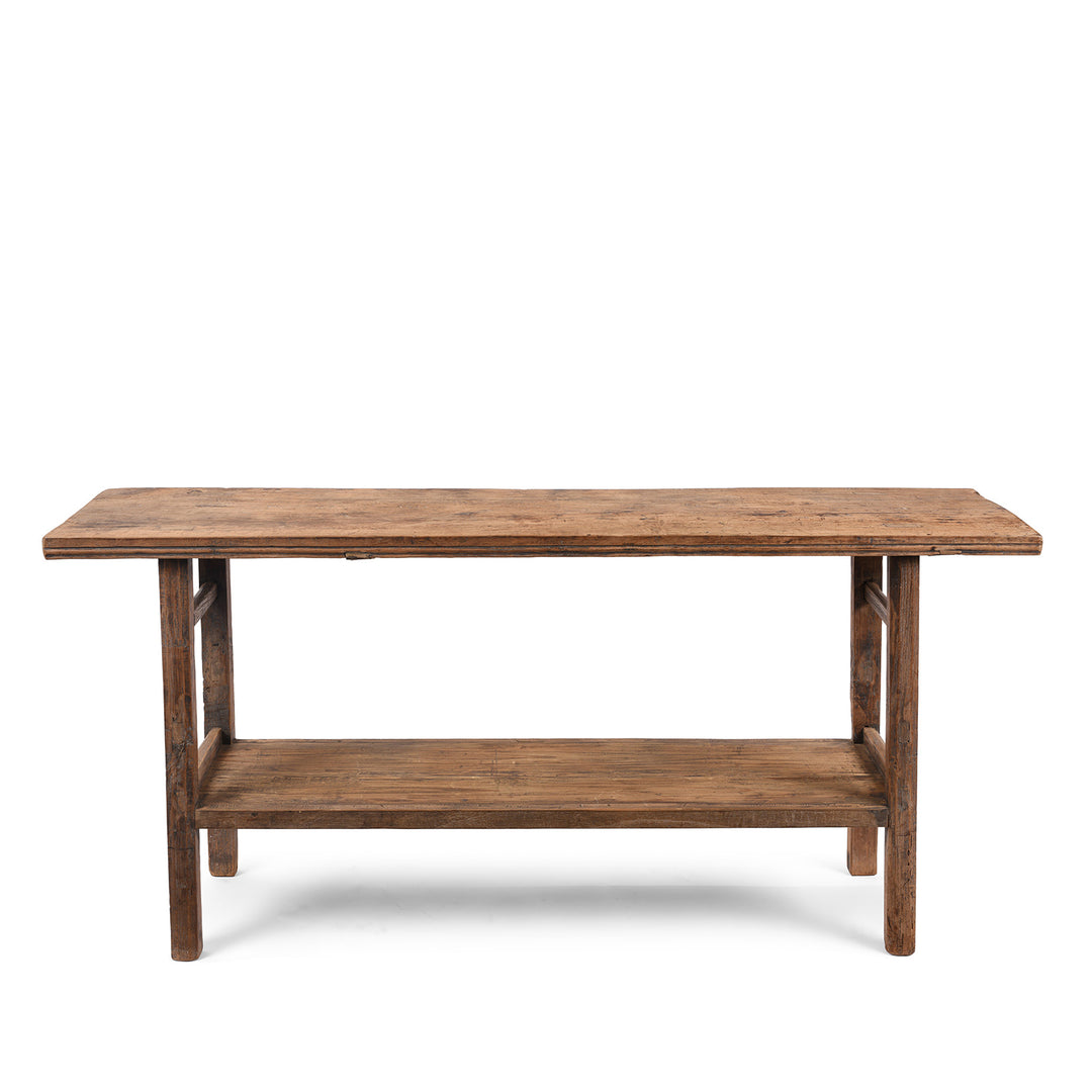 Antique Bleached Elm Farmhouse Console Table With Shelf | Indigo Antiques