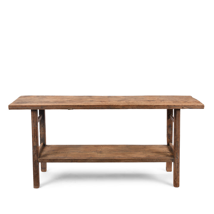 Antique Bleached Elm Farmhouse Console Table With Shelf | Indigo Antiques
