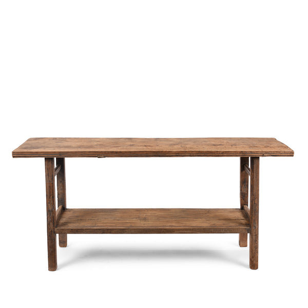 Bleached Farmhouse Console Table With Shelf - Ca 1920