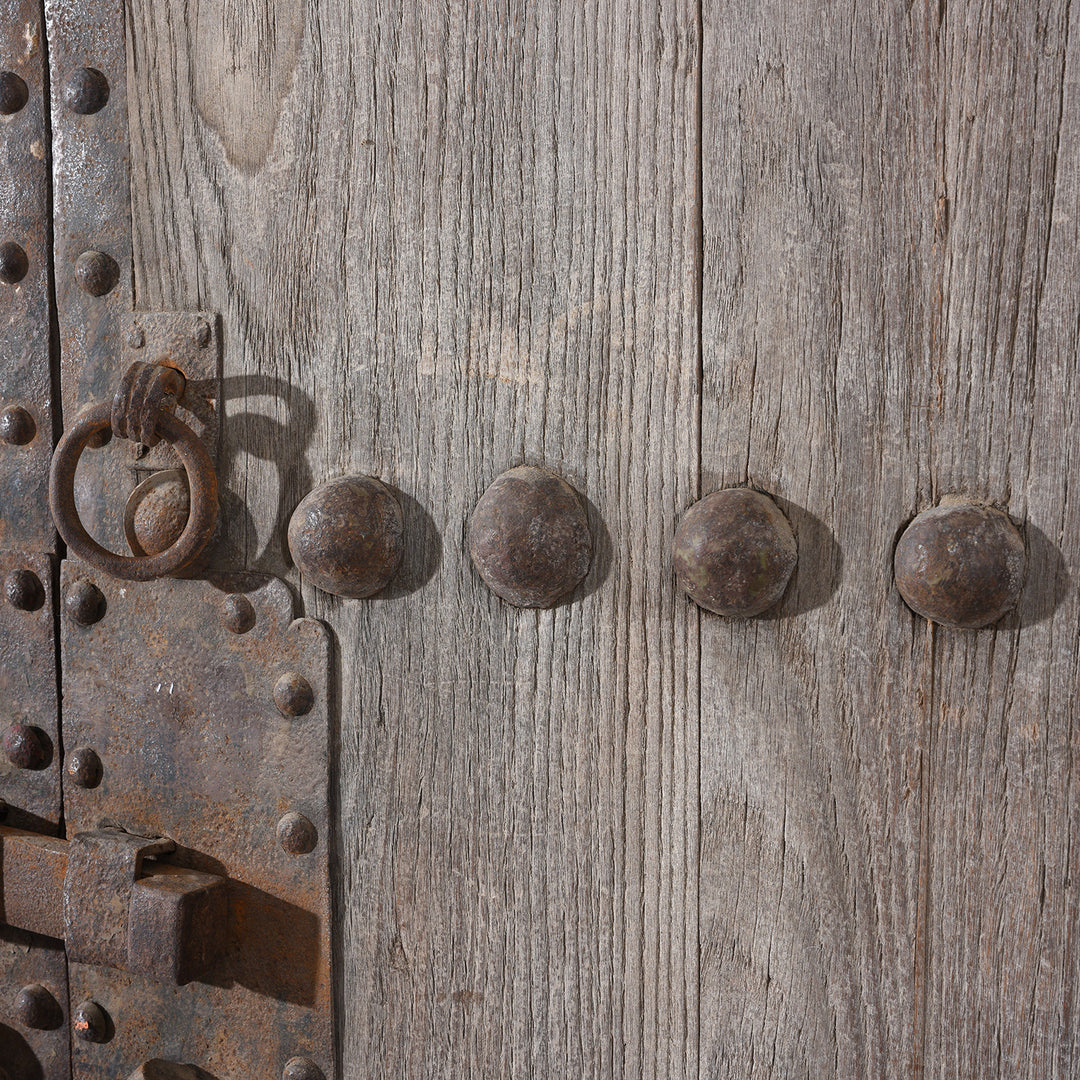Detail of Iron Binding on an Antique Iron Chinese Bleached Elm Doors From Shanxi| Indigo Antiques