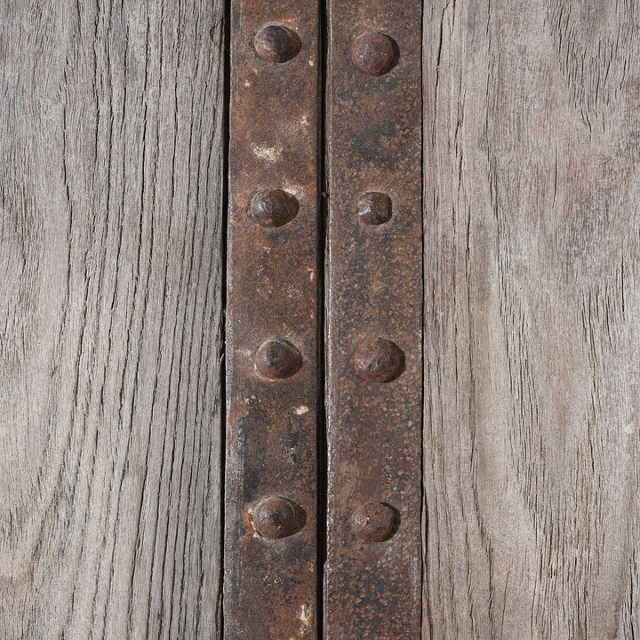 Detail of Iron Binding on an Antique Iron Chinese Bleached Elm Doors From Shanxi| Indigo Antiques