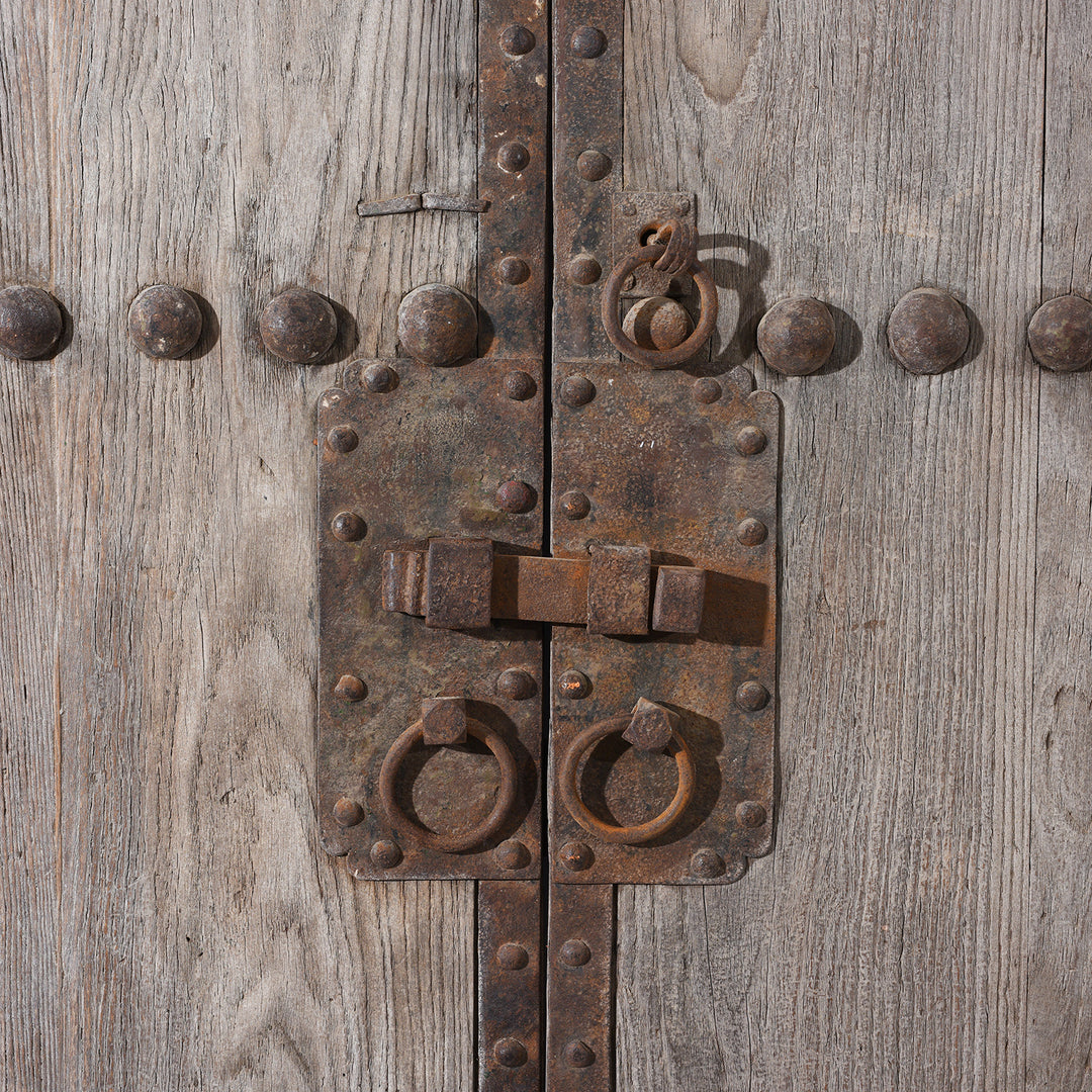 Detail of Iron Binding on an Antique Iron Chinese Bleached Elm Doors From Shanxi| Indigo Antiques