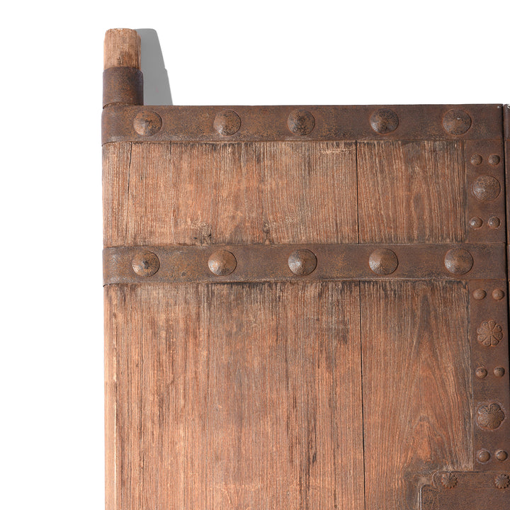 Detail of Iron Binding on an Antique Iron Chinese Bleached Elm Doors From Shanxi | Indigo Antiques
