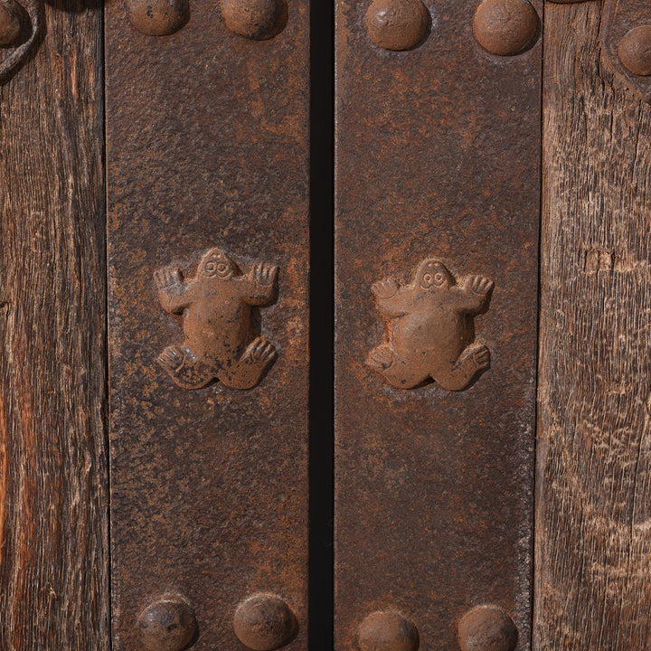 Frogs Detail From Antique Bleached Elm Doors With Original Iron Work From Shianxi - 19th Century | Indigo Antiques