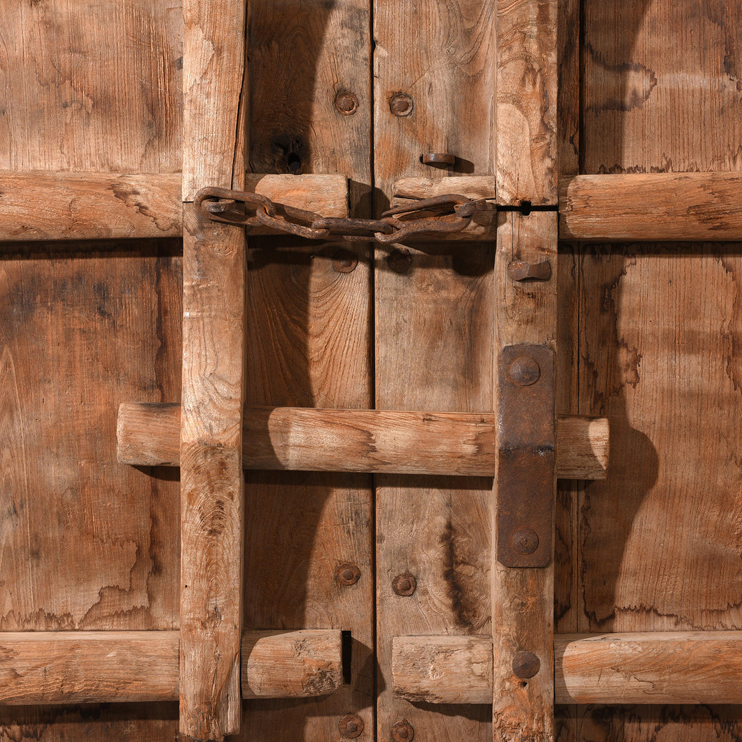 Reverse of an Antique Iron Chinese Bleached Elm Doors From Shanxi | Indigo Antiques