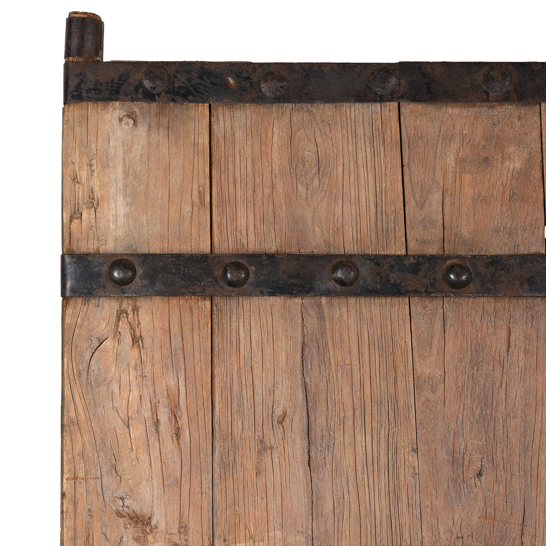 Corner Detail From Antique Bleached Elm Doors From Shanxi With Original Iron Work | Indigo Antiques
