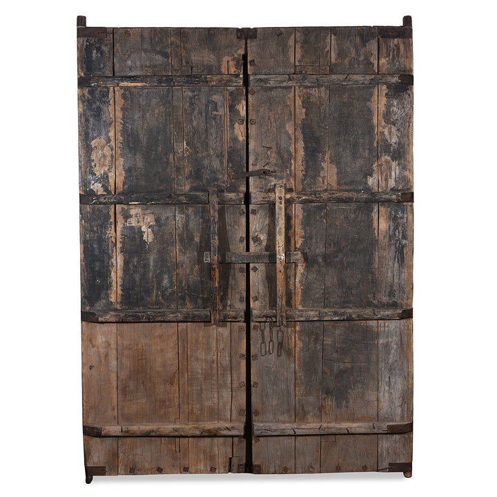Back Of Antique Bleached Elm Doors From Shanxi With Original Iron Work | Indigo Antiques