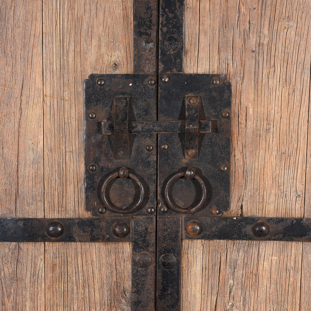 Locking Plate Detail From Antique Bleached Elm Doors From Shanxi With Original Iron Work | Indigo Antiques
