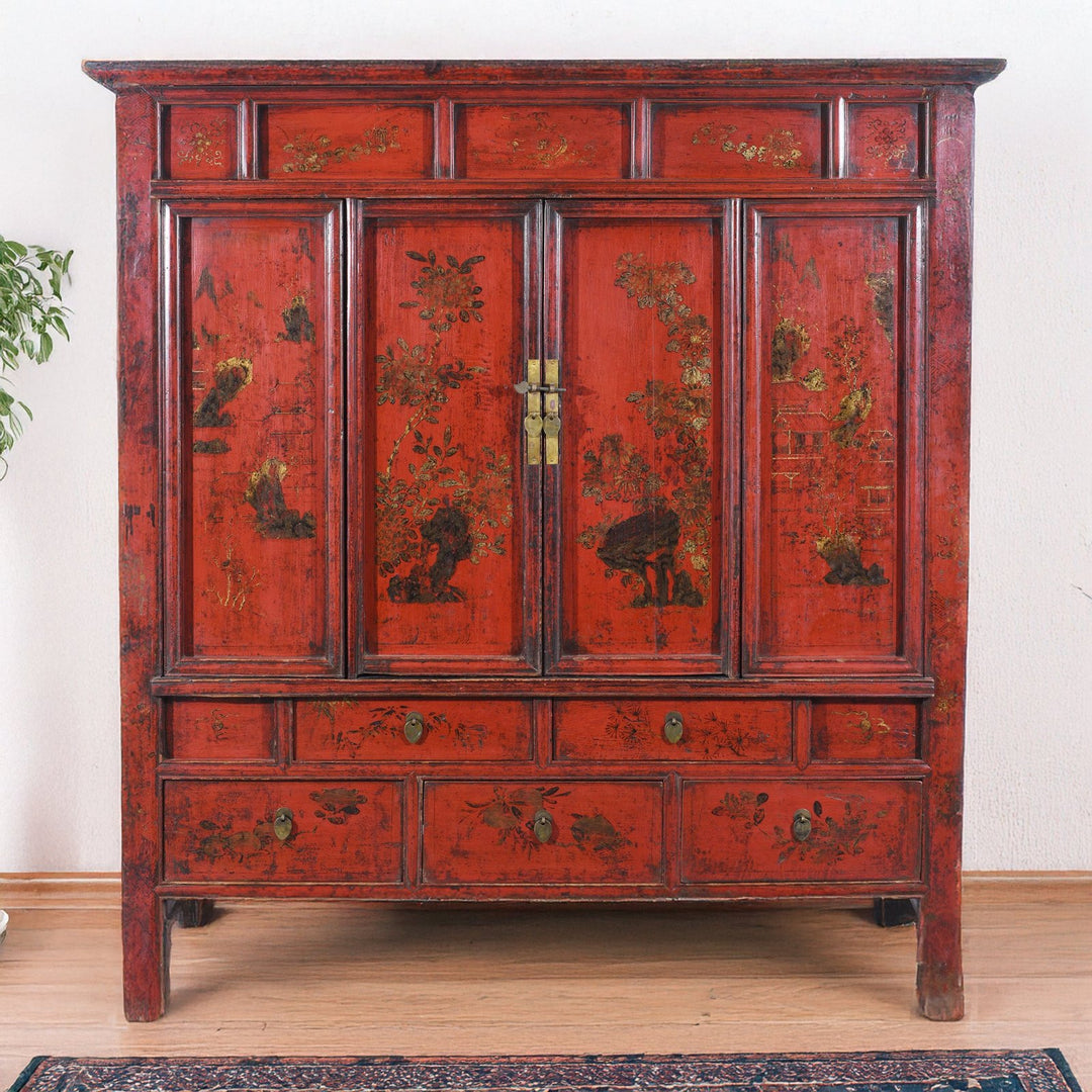 Antique Chinese Red Lacquer Wedding Cabinet | Indigo Antiques