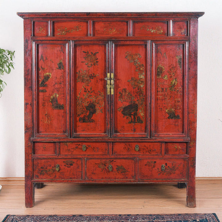 Antique Chinese Red Lacquer Wedding Cabinet | Indigo Antiques