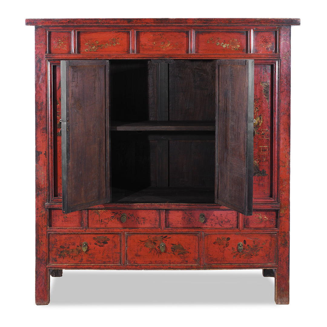 Interior View Of Antique Chinese Red Lacquer Wedding Cabinet | Indigo Antiques