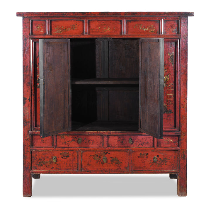 Interior View Of Antique Chinese Red Lacquer Wedding Cabinet | Indigo Antiques