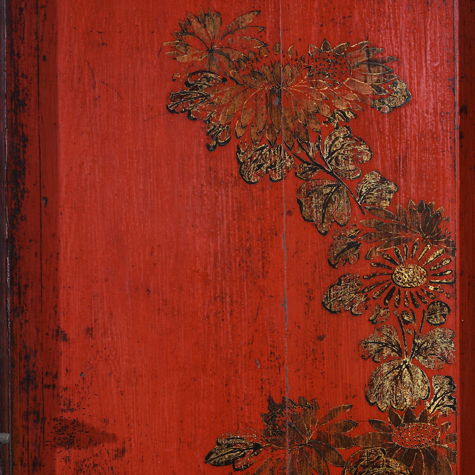Paintwork Detail From Antique Chinese Red Lacquer Wedding Cabinet | Indigo Antiques