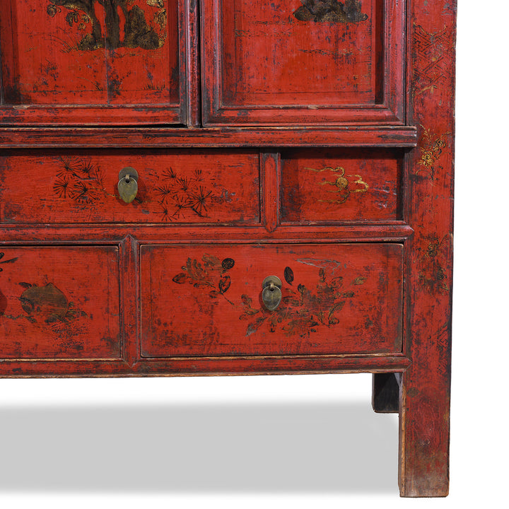 Leg Detail From Antique Chinese Red Lacquer Wedding Cabinet | Indigo Antiques