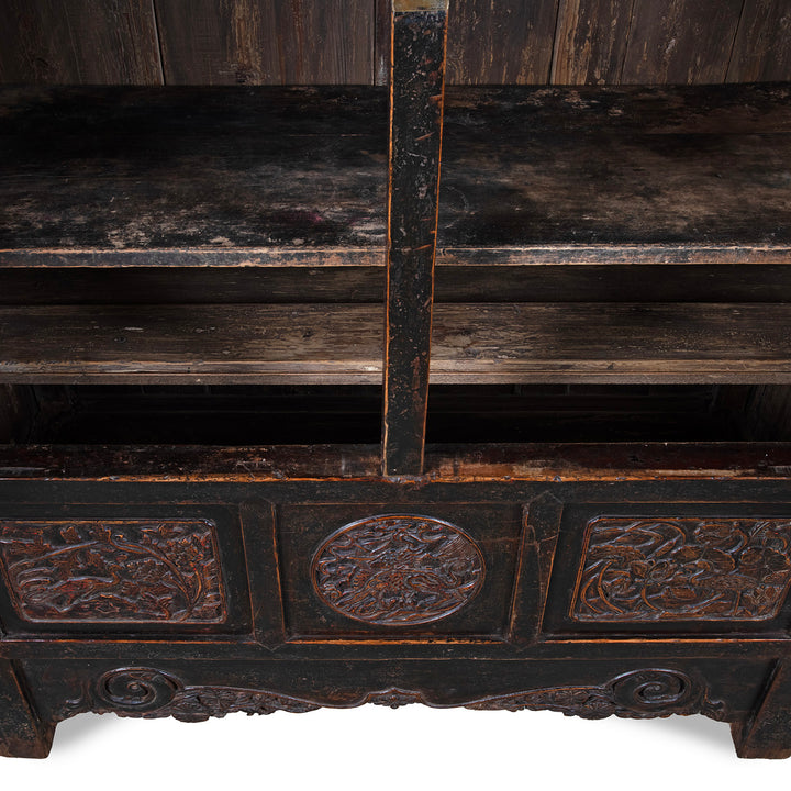 Interior Detail From Antique Carved Chinese Black Lacquer Cabinet | Indigo Antiques