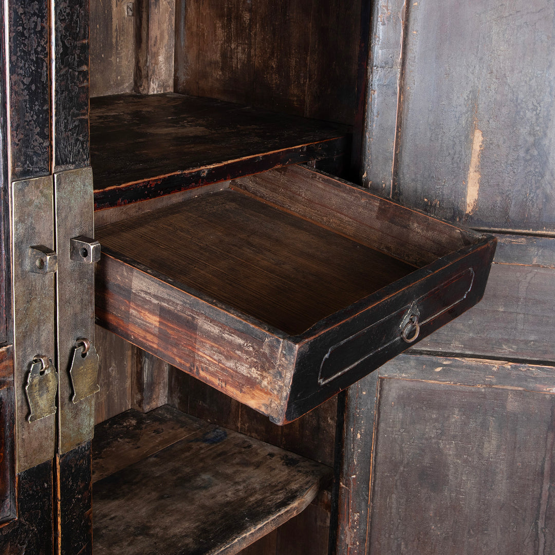 Drawer Detail From Antique Carved Chinese Black Lacquer Cabinet | Indigo Antiques