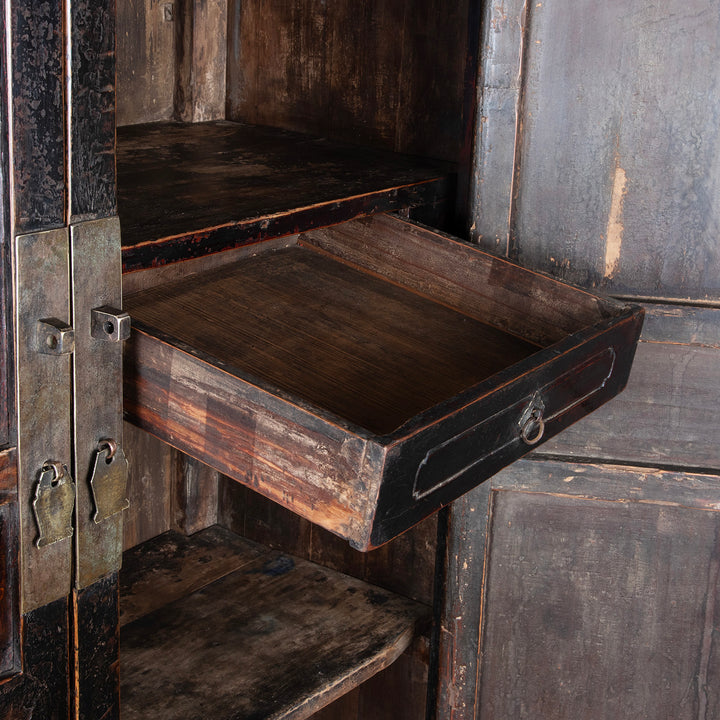 Drawer Detail From Antique Carved Chinese Black Lacquer Cabinet | Indigo Antiques