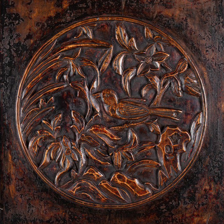 Carving Detail From Antique Carved Chinese Black Lacquer Cabinet | Indigo Antiques
