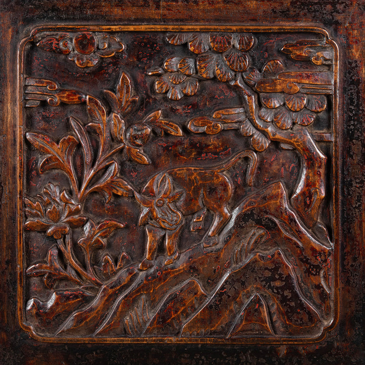 Carving Detail From Antique Carved Chinese Black Lacquer Cabinet | Indigo Antiques