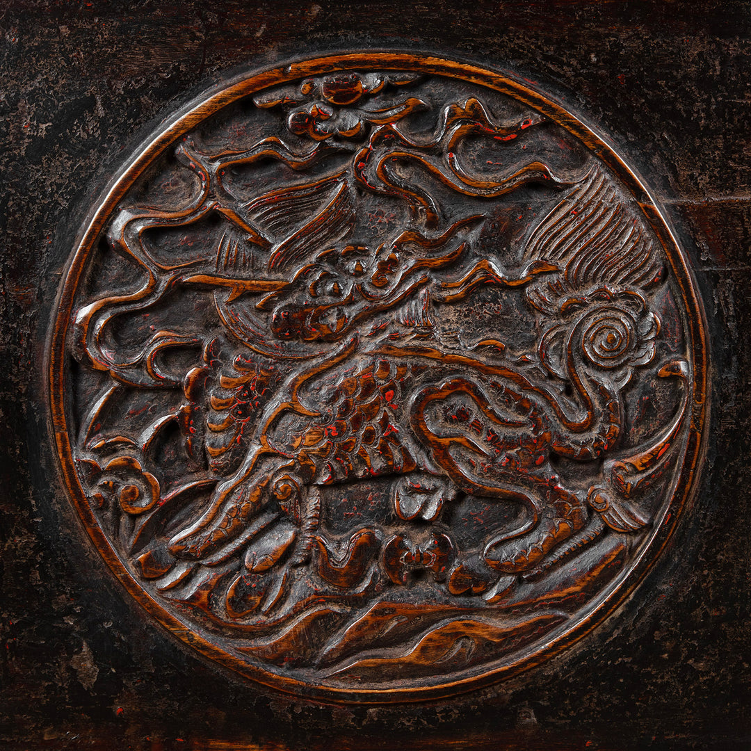 Carving Detail From Antique Carved Chinese Black Lacquer Cabinet | Indigo Antiques