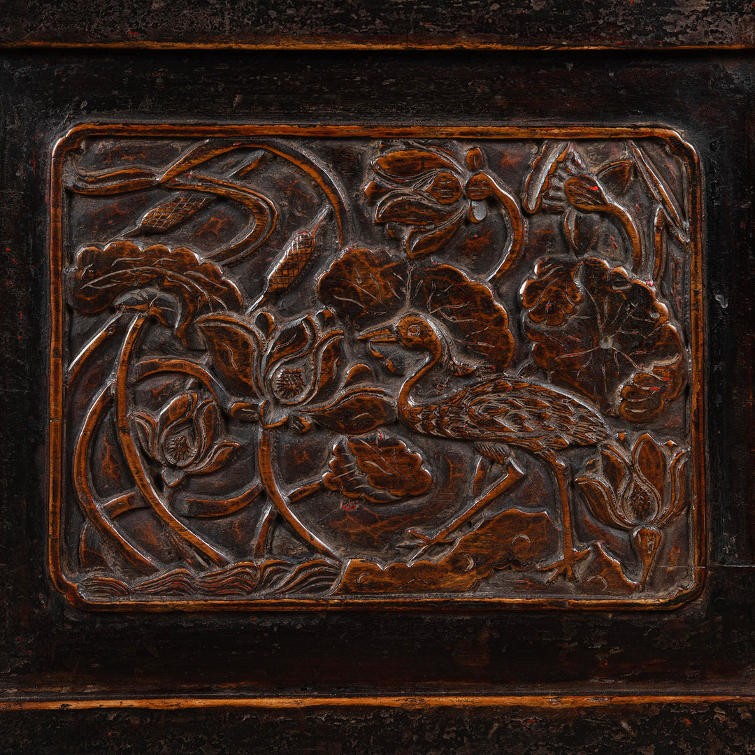 Carving Detail From Antique Carved Chinese Black Lacquer Cabinet | Indigo Antiques
