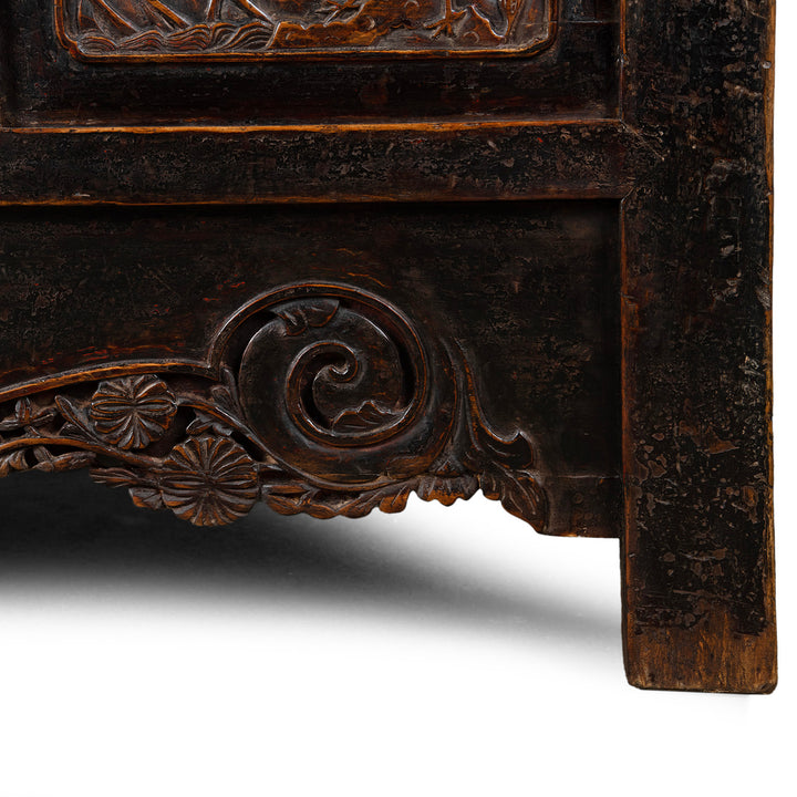 Carved Chinese Wedding Cabinet From Shanxi -19th Century