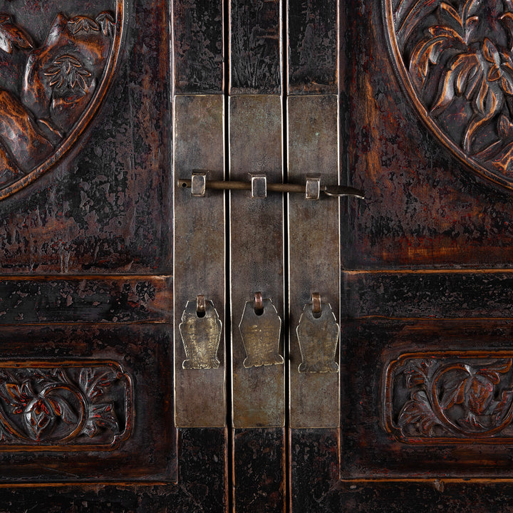 Carved Chinese Wedding Cabinet From Shanxi -19th Century