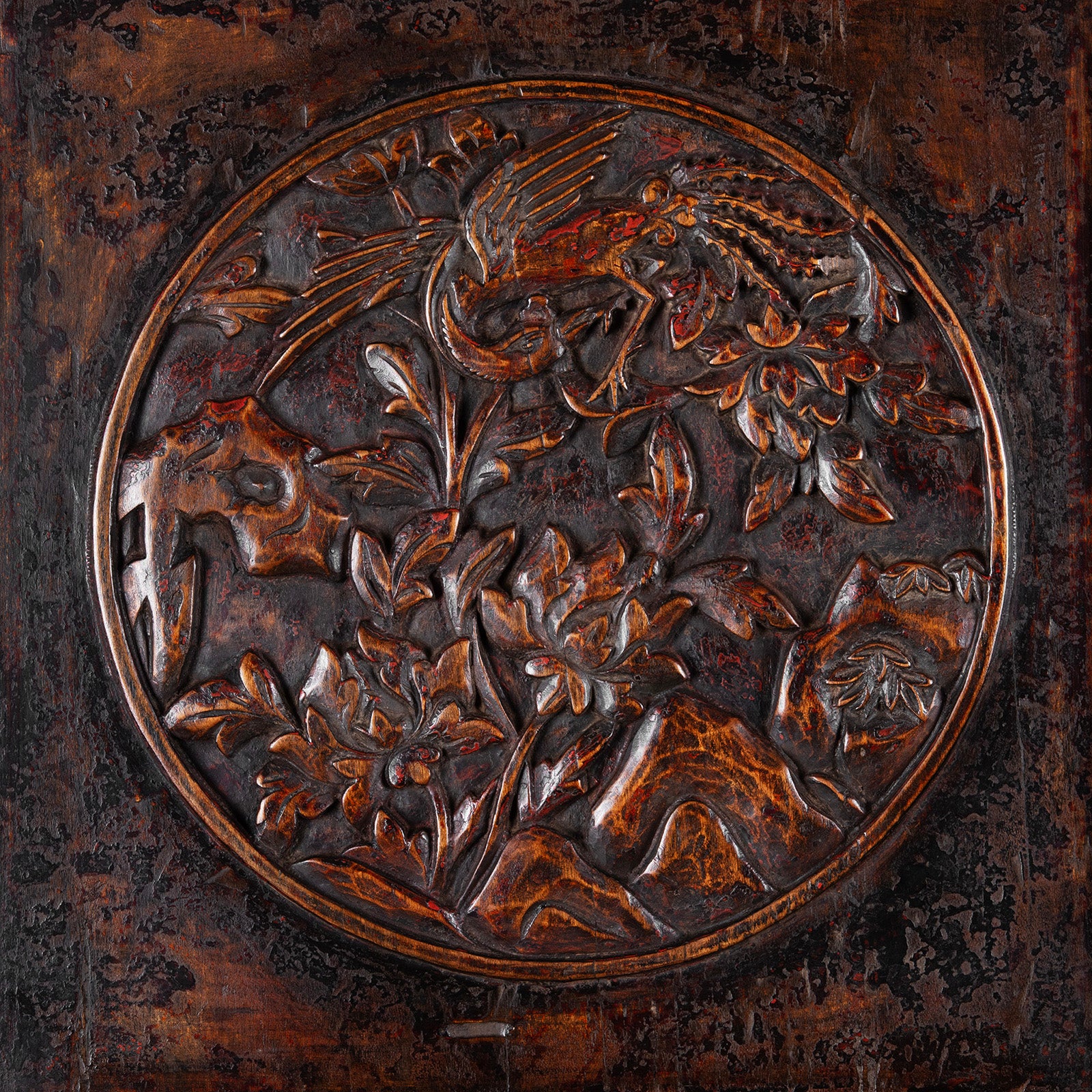 Carving Detail From Antique Carved Chinese Black Lacquer Cabinet | Indigo Antiques