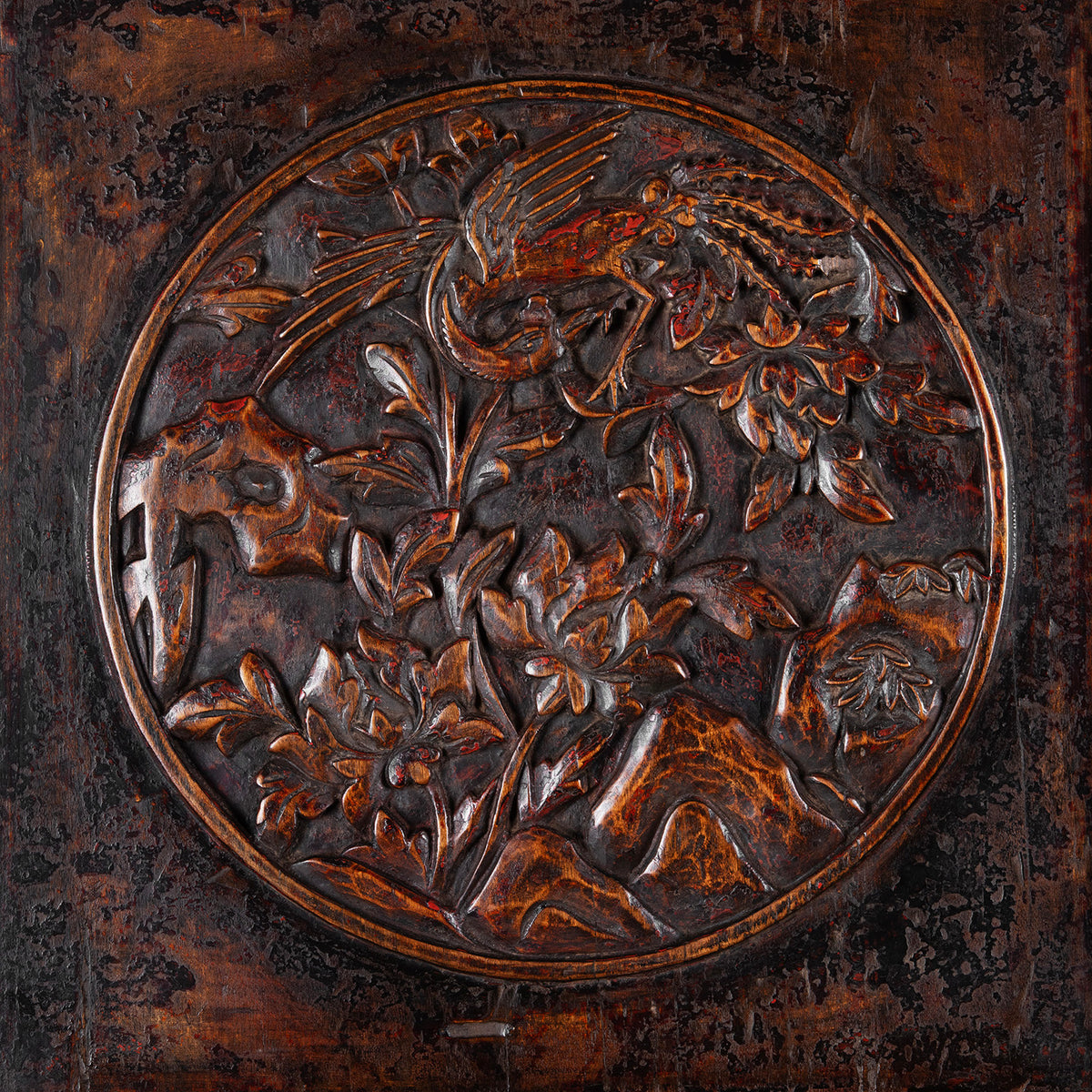 Carving Detail From Antique Carved Chinese Black Lacquer Cabinet | Indigo Antiques