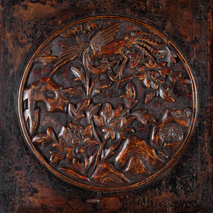 Carving Detail From Antique Carved Chinese Black Lacquer Cabinet | Indigo Antiques