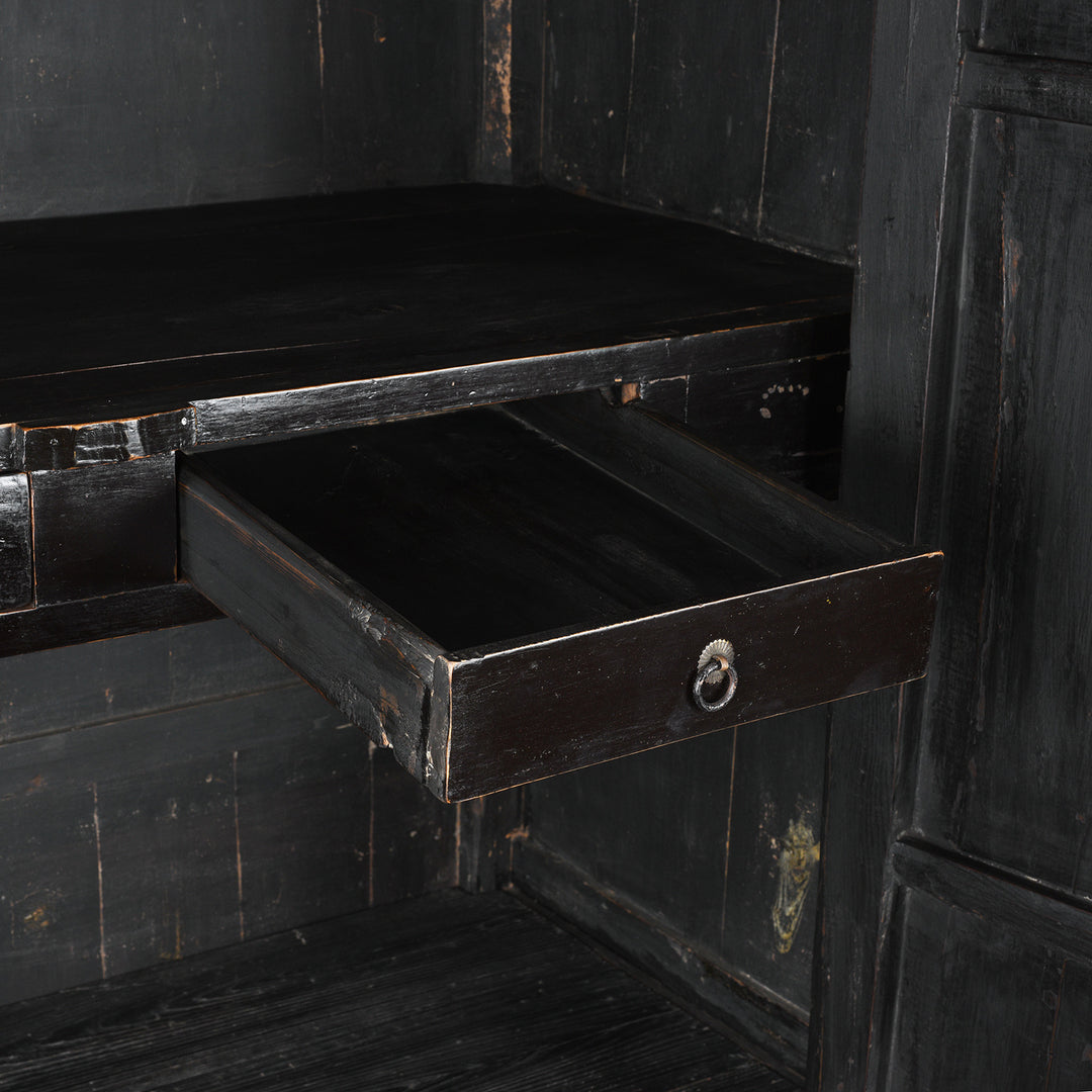 Upper Drawer Detail From Antique Chinese Black Lacquer Wedding Cabinet From Shanxi | Indigo Antiques