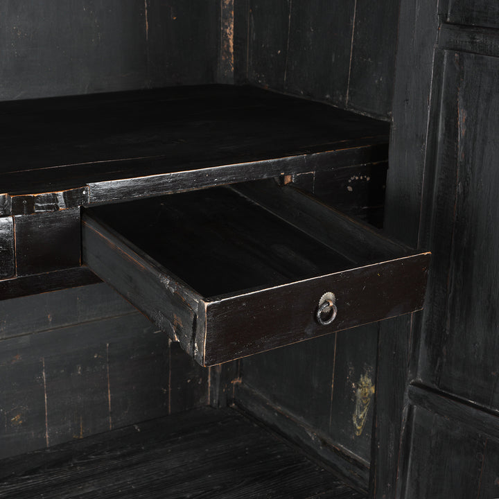 Upper Drawer Detail From Antique Chinese Black Lacquer Wedding Cabinet From Shanxi | Indigo Antiques