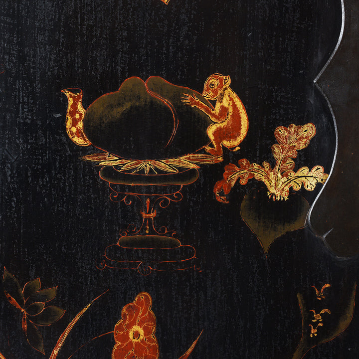 Paintwork Detail From Antique Chinese Black Lacquer Wedding Cabinet From Shanxi | Indigo Antiques