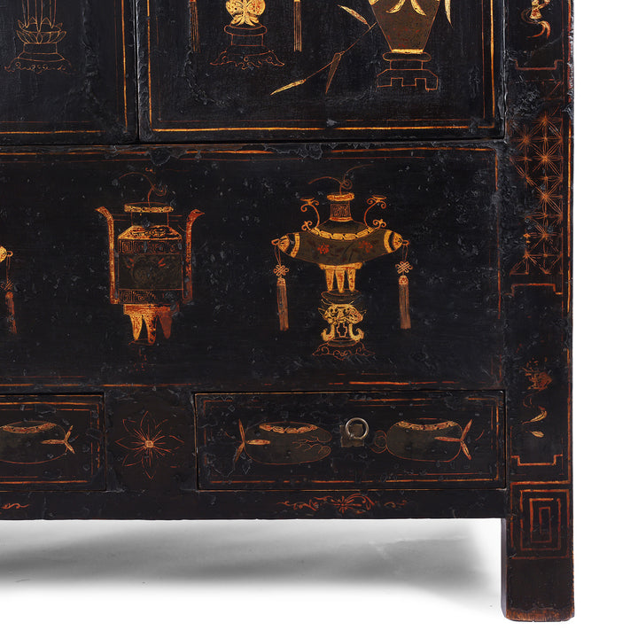Leg Detail From Antique Chinese Black Lacquer Wedding Cabinet From Shanxi | Indigo Antiques