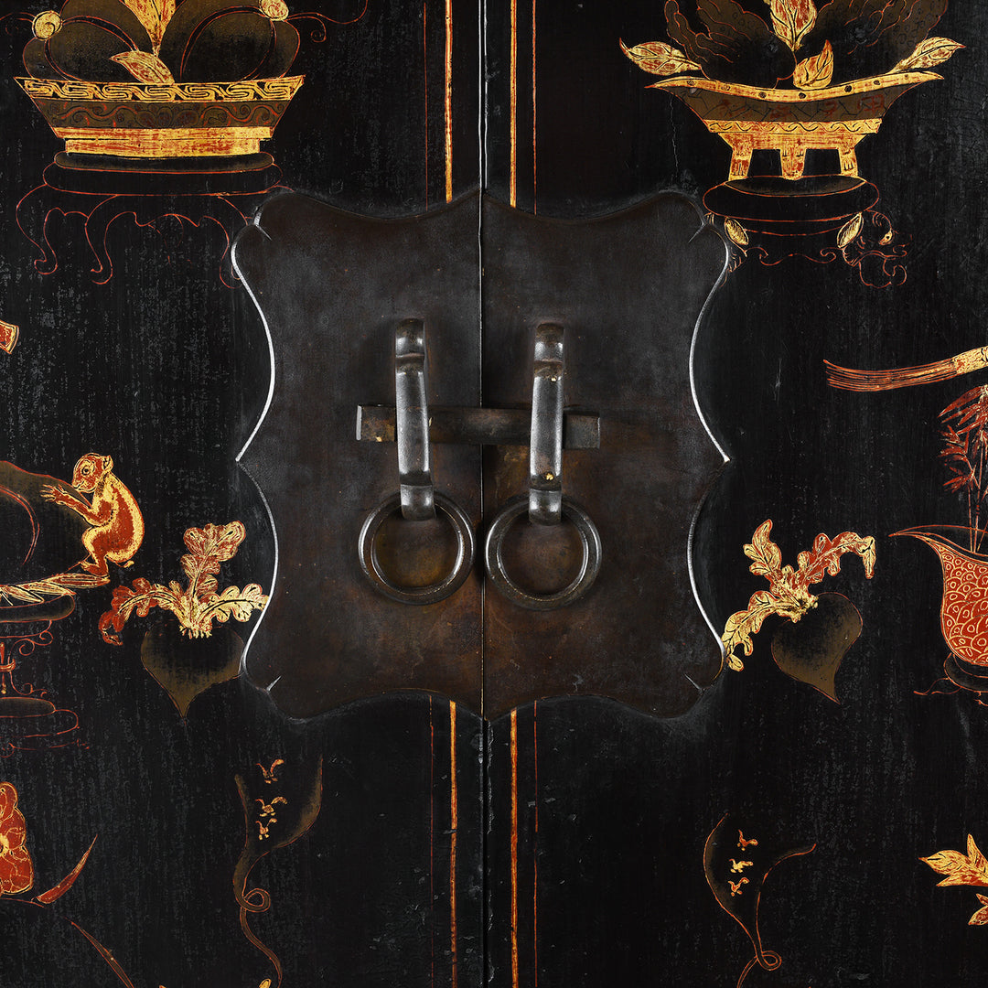 Latch Detail From Antique Chinese Black Lacquer Wedding Cabinet From Shanxi | Indigo Antiques