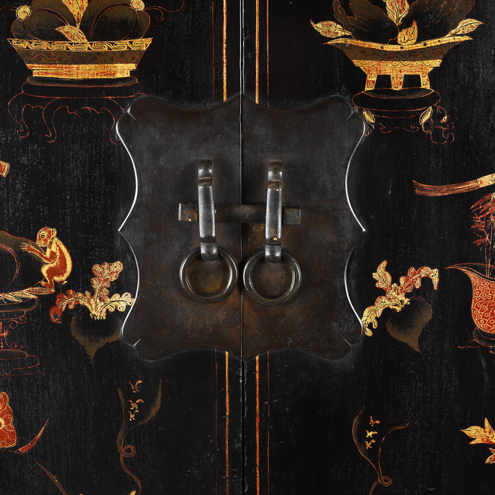 Latch Detail From Antique Chinese Black Lacquer Wedding Cabinet From Shanxi | Indigo Antiques